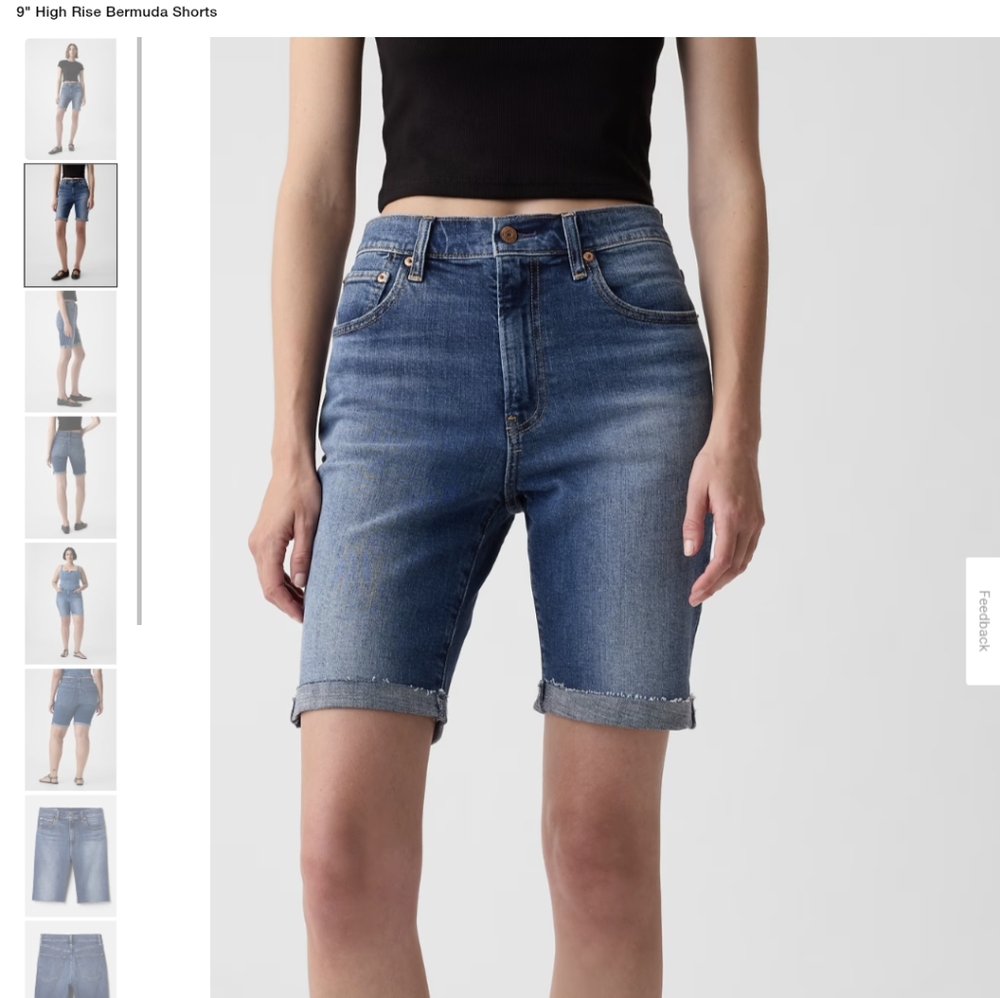 Blue High-Waisted Bermuda Shorts with Raw Hem
